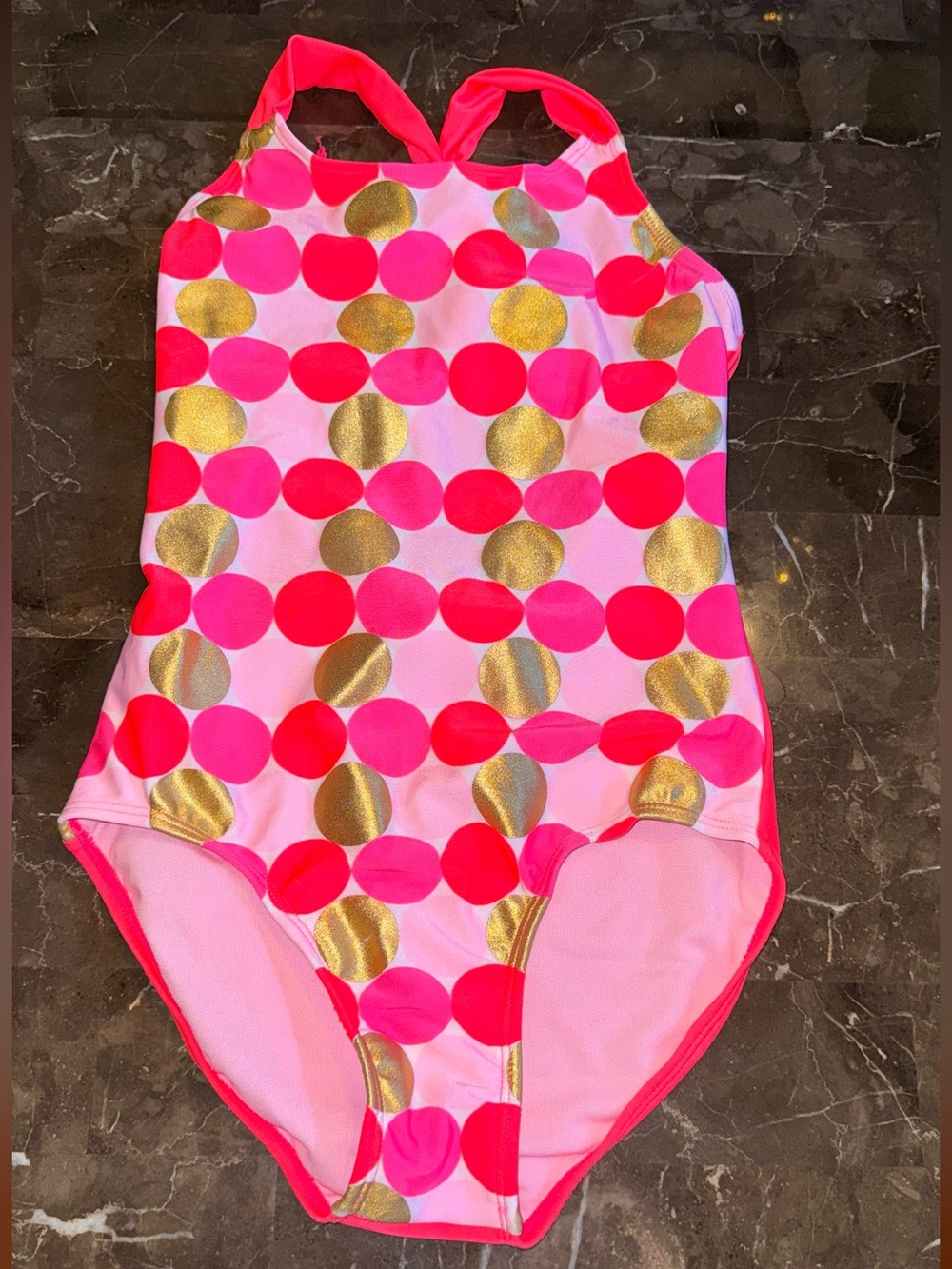 Cat & Jack Pink and Gold Polka Dot Girls' One-Piece Swimsuit